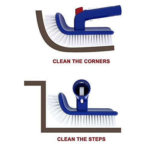 Poolwhale Pool Step & Corner Brush,180 Degree Rotation Handle Scrub Brush,For Above Ground & Inground Swimming Pools, Spas & Hot Tubs, Fine Bristles #TOP4