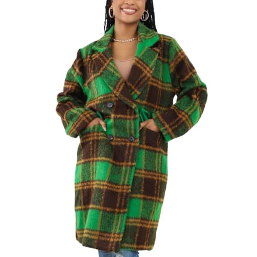 StyleMe Designs Womens Classic Fuzzy Mohair-Like Plaid Coat