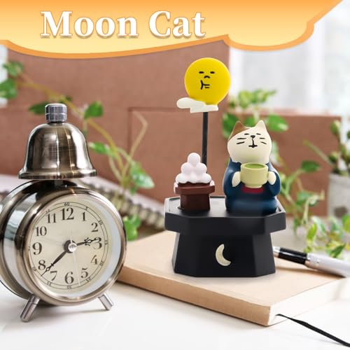 Miniature Moon Cat Figurines Cute Desk Accessories Things for Women, Mini Cat Stuff Office Desk Decor for Women, Tiny Cat Statue Trinkets Gift for Home Bookshelf Cubicle Cottagecore Decor - Image 4