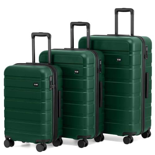 Image of Coolife Luggage Set, Lightweight Durable Hardshell, 3 piece, Reed Green | Upgraded Polycarbonate Shell Suitcase,360 Spinner Double Wheels,Expandable(20''only),Tsa Lock,Aluminum Handle,Nested Design