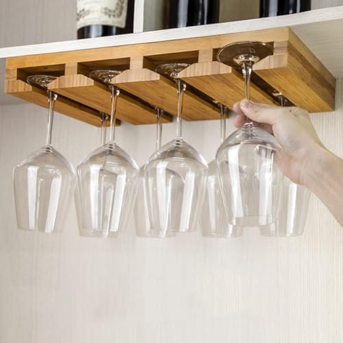 SAYEYBU Porta Copas Vino para Debajo del Gabinete, Organizador Copas con Colgador, Estante de Madera Copas, Soporte Simple Copas de Vino Invertido, DecoracióN para el Hogar, la Cocina,4 Rows