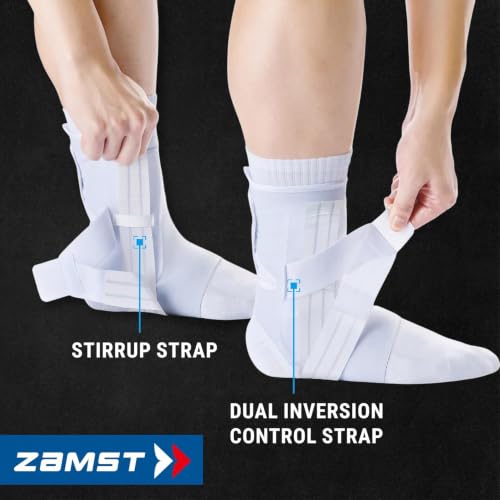 Image of Zamst A1 White Ankle Brace for Sports - Breathable Sports Ankle Support for Men and Women with Adjustable Three Way Straps for Moderate Lateral Ankle Sprain - Right, Large