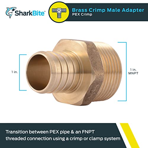 Image of SharkBite 1 Inch Crimp MNPT Male Adapter, Brass Plumbing Fitting, PEX Pipe, Copper, UC140LFA (Pack of 2)