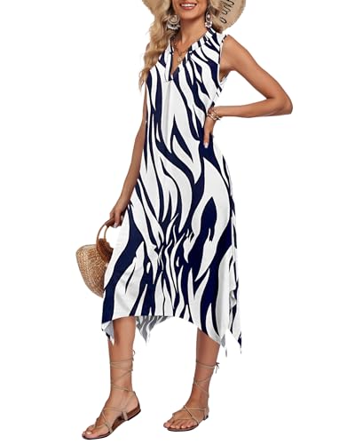 Image of AUSELILY Summer Dresses for Women 2026 Casual Sleeveless Sundress Asymmetrical Hem Tank Midi Dress with Pockets