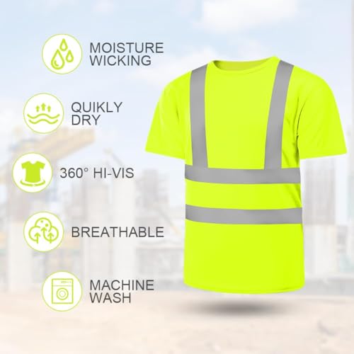 AUYAO Profi Warnschutz T-Shirt Warnkleidung Leicht Kurzarmshirt Kurzarm Hohe Sichtbarkeit Arbeitsshirt Warnshirt Reflektierend Arbeitshemd Hochsichtbares Bahn-T-Shirt Warnschutz Tshirt Herren Gelb L