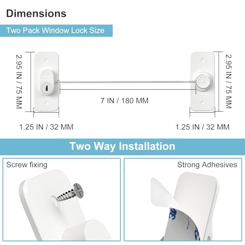 AOSITE Fenstersicherung Kinder Ohne Bohren für Fensterschutz Kühlschrank Schranktüren 2 Stück Fensterschloss nur Kippen Fensterschutz Kinder Selbstklebend oder Schrauben Safety Lock Pet Childproof 6