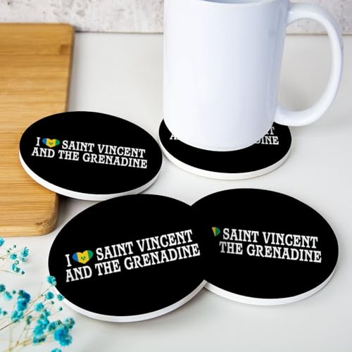 Dessous de verre en céramique avec motif drapeau national de Saint-Vincent-et-les Grenadines avec inscription « I Love Saint Vincent And The Grenadine » - Dessous de verre en liège - Cadeau de