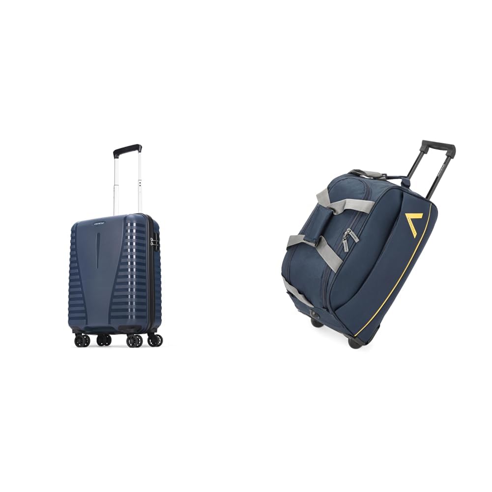 airpro cabin (small size) hard case trolley bag, 8 wheels, polypropylene case luggage, + cadet polyester 52 cms blue travel duffle (cadet)
