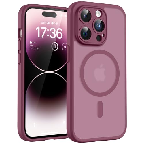 TOCOL Coque Magnétique pour iPhone 14 Pro Max 6,7 Pouces, Compatible avec MagSafe, Protection de l'objectif améliorée, Coque Mat Translucide Fine Antichoc, Prune