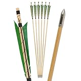 surwolf 31' Flechas de Madera para Tiro con Arco,Tradicionales y Hechas a Mano,6'con Pluma de Pavo,vástago de Madera de OD 8.5 mm,Flechas de Caza para Arco Largo/recurvo (Verde, 6pcs)
