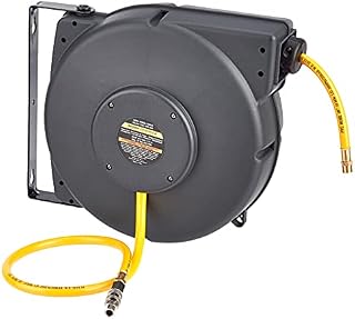 Amazon Commercial Retractable Air Hose Water Reel, Polypropylene Plastic, 9.5 mm x 15 m Hybrid Polymer Hose, Max. 20 BAR - Grey, Yellow, Black