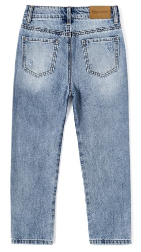 KIDSCOOL SPACE Baby Little Big Girls Jeans,Elastic Waistband Inside Ripped Holes Soft Denim Pants2