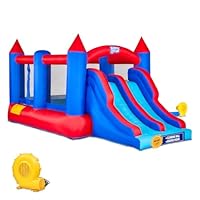 Sunny & Fun Inflatable Bouncy Castle with Dual Slide – Heavy-Duty for Outdoor Fun - Climbing Wall, Slides, Bounce House – Easy to Set Up & Inflate with Included Air Pump & Carrying Case