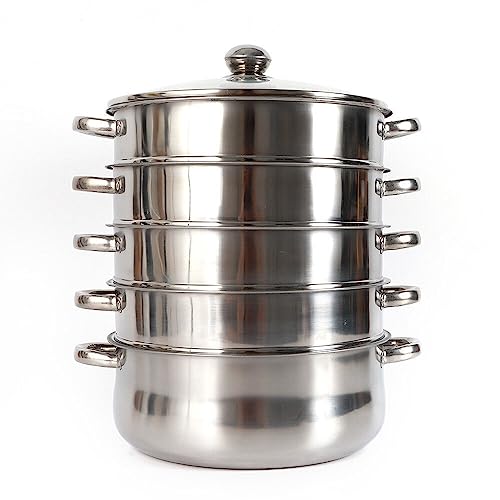 5 Etagen Dampfkocher Mantovarka Gardampfkochtopf Set Edelstahl Kochgeschirr mit Edelstahldeckel Suppentopf Bio Dampfgarer Heim Küchenherd für Induktionsherd
