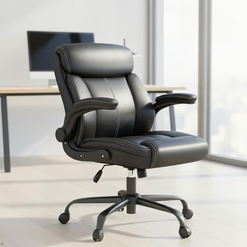 AnyGod Silla Ejecutiva con Reposabrazos Abatibles, Silla Escritorio Ajustable en Cuero PU, Giratoria Ergonómica con Soporte Lumbar, Carga 136 kg, para Home Office y Gaming