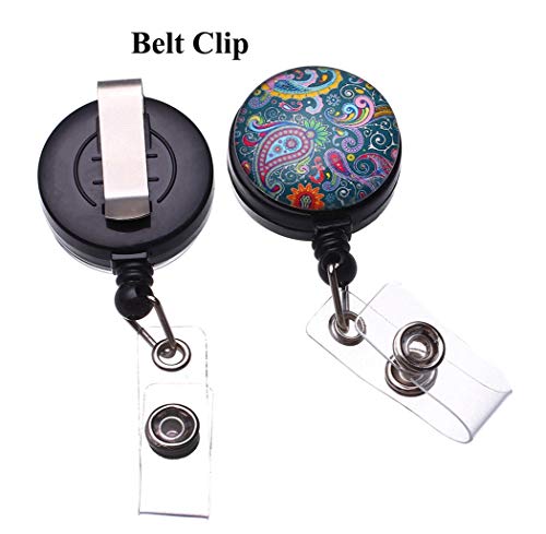 Purida Name Badge Reel,Id Badge Reels With Belt Clip, Retractable Badge Reel, Nurse Badge Reel, 5 Assorted Patterns Decorative, 5 Pack, Paisley #TOP3