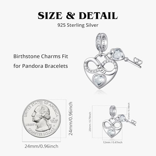 Birthstone Charm for Charm Bracelet, 925 Sterling Silver Infinity Love Heart Dangle Charm for Bracelet and Necklace, Birthday Mother's day Christmas Jewelry Gifts for Women3