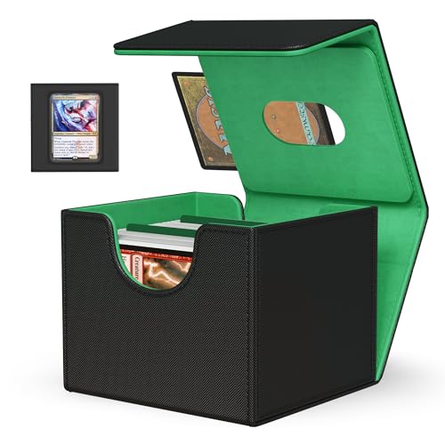 Image of Kabinka MTG Deck Box with Window, Commander Deck Box for Trading Cards, Holds 110+ Double Sleeved Cards, Fits TCG CCG EDH (Black Green)