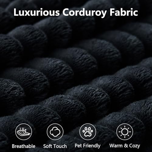 Image of 167.7 inch Sectional Cloud Couch for Living Room, Stupendous U Shaped Sofas, Modular Floor Deep-Seat Sofa, Big Comfy Corduroy Couches Set with Fluffy Memory Foam, No Assembly Required, Black