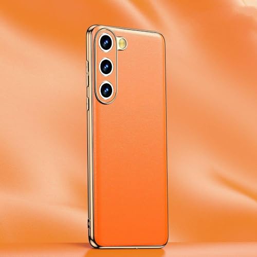 Étui en cuir véritable pour Samsung S22 Ultra avec placage luxe orange