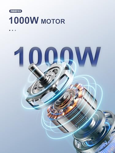 Reemix Batidora de Mano 5 en 1 de 1000W con 12 velocidades y Modo Turbo, Cuchillas de Acero Inoxidable para Batidora De Mano, con Taza Mezcladora, Picadora, Batidor y Espumador de Leche (Negro)