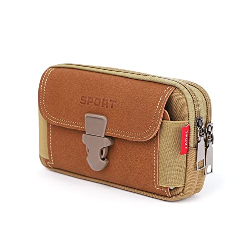 LAXIAY Men's Mobile Phone Sports Bag,Canvas Belt Bag Phone Wallet Purse,Outdoor Sports Bum Pouch Casual Mobile Phone Pocket (Khaki,A)