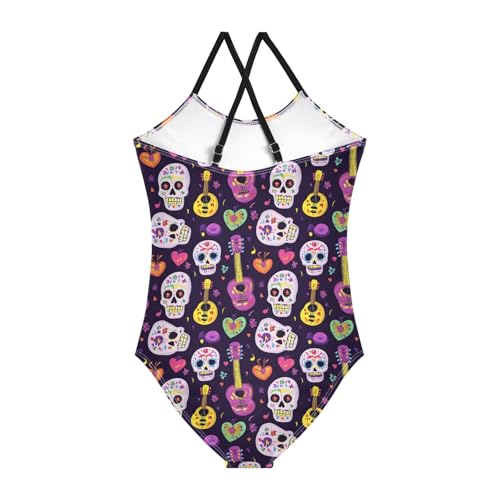 Guitar Skull Girls One Piece Swimsuits Summer Quick Dry Beach Bathing Suit2