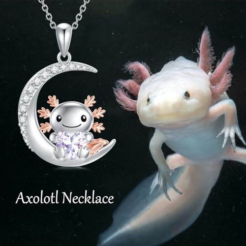 Image of PROESS Animal Birthstone Necklace 925 Sterling Silver Otter /Axolotl /Hippo /Elephant /Dachshund /Monkey /Red Panda Pendant Necklace Animal Birthstone Jewelry Gifts for Women