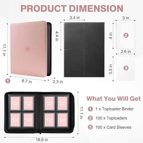 Image of Top Loader Binder 4 Pocket, Holds 160 Toploaders, 100 Toploaders INCLUDED | Toploader Binder for 3 inch x 4 inch Rigid Toploaders, Trading Card Binder for TCG, MTG, Sport Cards, PU Leather Cover, Side Loading