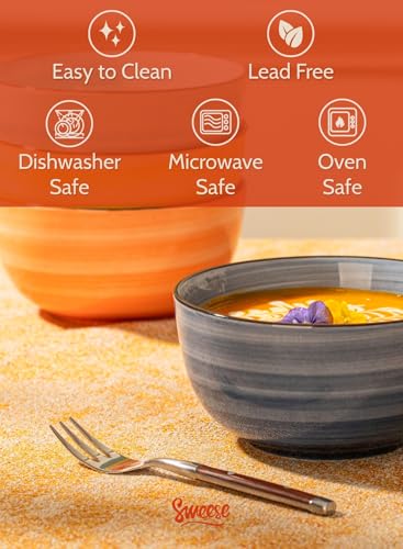 Sweese Cereal Bowl - 20 Oz Soup Bowls Set of 6 for Cereal, Snack, Rice, Salad, Side Dishes, Porcelain Bowls for Kitchen Decor, LEAD & CADMIUM FREE, Multicolor, Hot Assorted Colors
