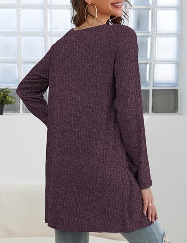 Image of OmicGot Women's Open Front Casual Long Sleeve Knit Classic Sweaters Cardigan with Pockets Mulberry S