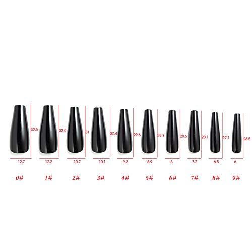 Allkem Black Gloss 2 set bundle | Extra Long Ballerina Press on Nails | Glossy Extra Long Coffin | 10 sizes - 20 pcs false nails full cover Nail kit with Glue
