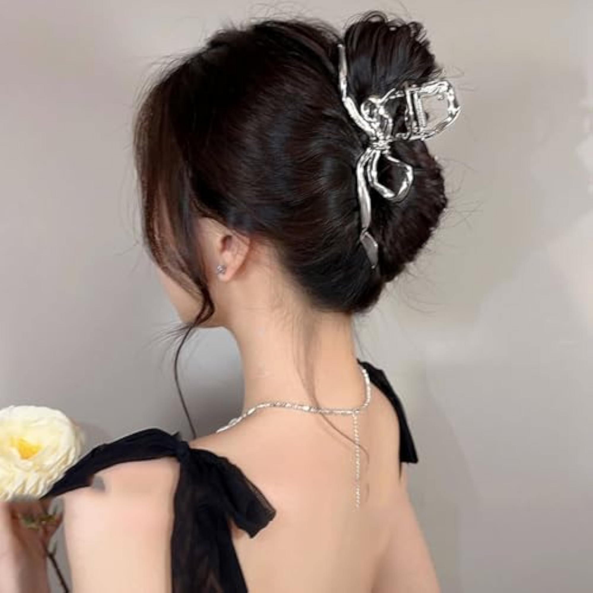 Women's Silver Metal Bow Hair Clip, Elegant Accessory