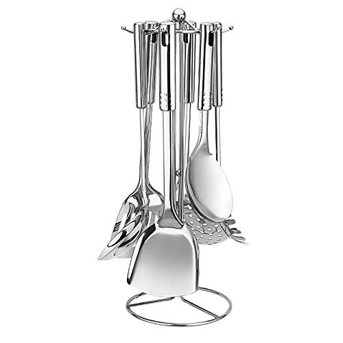 NGDFGR Modern Stainless Steel Countertop 6 Hook Rotating Kitchen Cooking Utensil Hanger Storage Organizer Rack Set Of 7,