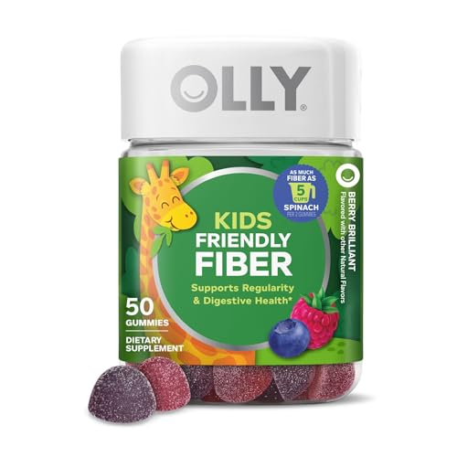 OLLY Kids Friendly Fiber Gummy, Digestion Support,* 3g Prebiotic Fiber FOS, Kids Chewable Supplement, Berry Brilliant Flavored, 25 Day Supply - 50 Count