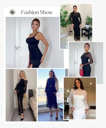 Image of Popilush Mesh Shapewear Dress Corset Date Night Dresses for Women Two Piece Club Outfits with Slit
