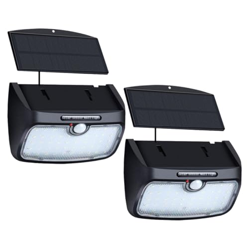 GOOHOCHY Lámpara de Pared Solar Desmontable 48 LED para Jardín y Patio Sensor de Movimiento 120° Cable de 25 M Luz Exterior para Terraza y Entrada Pack de 2 Unidades