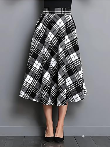 Image of Cotton A-Line Midi Skirt for Girls | Elegant Maroon Blue Black Checks | Everyday Wear