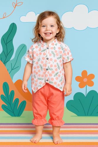 Image of Bold N Elegant Floral Embroidered Cotton Sleeveless Ruffle Top and Shorts Clothing Set for Infant Toddler Baby Girl