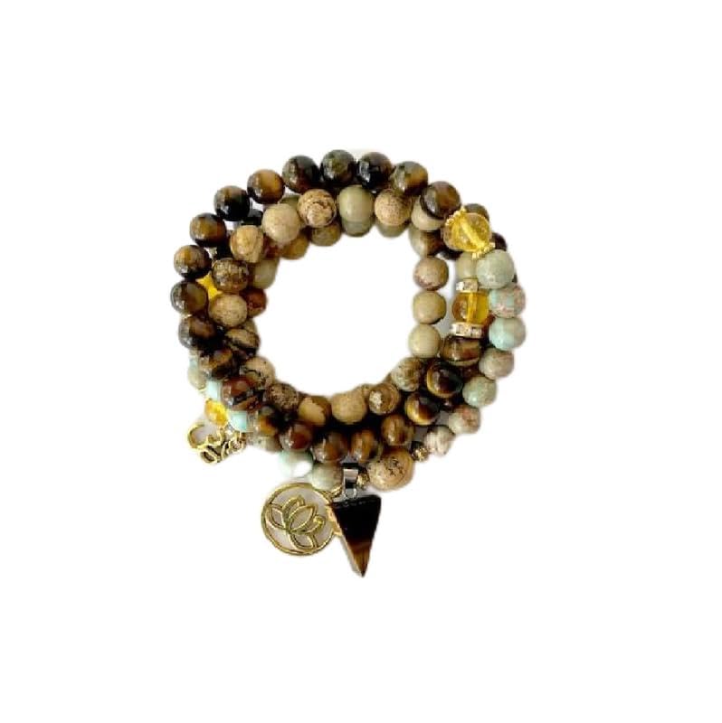 Mala 108 perles en Jaspe et Œil de Tigre de 8 mm pour la méditation Japa