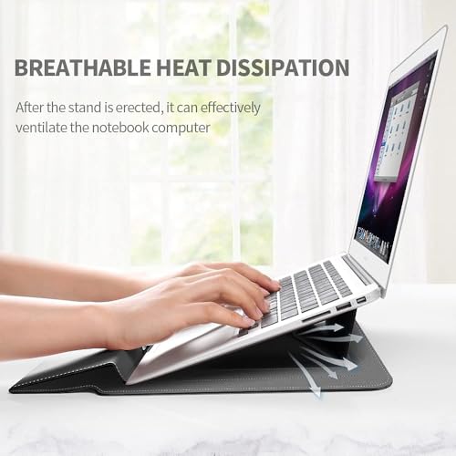 Image of TechTrendz Laptop Case Sleeve with Stand Adjustable & Foldable, Universal Multi-Function PU Leather Laptop Sleeve Case for MacBook Neo A3404, 13 /14 inch Laptop Bag with Heat Dissipation (Grey)