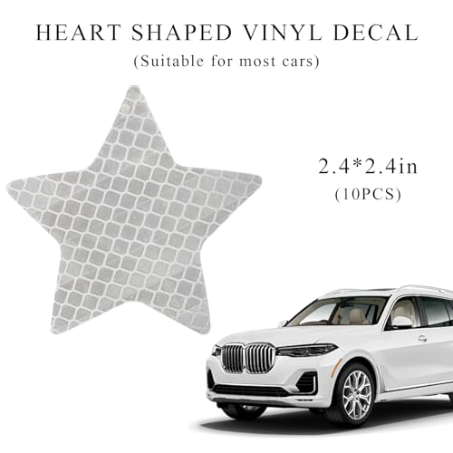 Image of 10PCS Vinyl Decal for Cars, High Intensity Reflective Sticker Night Safety Sign Bumper Decals, Waterproof Grid Vinyl Stickers Scratch Cover for Auto Window Laptop (Star, White)