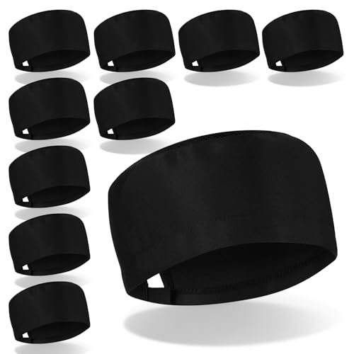 10 Pcs Unisex Chef Hats for Men Women Adult, Chef Skull Cap, Adjustable & Breathable Mesh Chefs Beanie Cap with Breathable Mesh Top for Kitchen Cooking Baking, Black