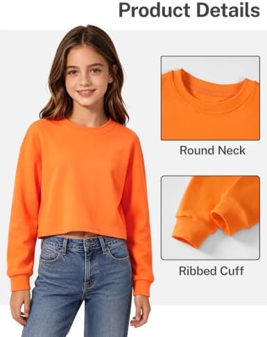NUMYEAN Girls Long Sleeve T Shirts Pullover Sweatshirt Crop Tops Orange Size 6-7 Years - 5