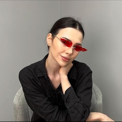 COASION Fire Flame Sunglasses for Women Rimless Party Cute Prom Halloween Glasses Fashion Fire Shape Shades2