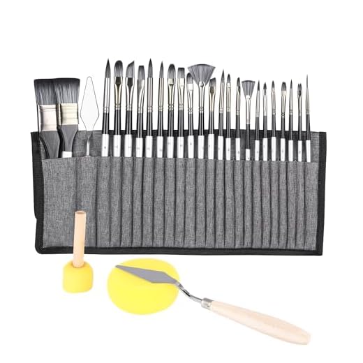 Zawaer Pinceles Pintura Acrilica, 28 Juego de Pinceles Para Pintar, Acuarelas Profesionales Con Espatula Y Esponja, Pinceles Oleo, Para Acuarela, Gouache,óleo, Ideal Para Principiantes Y Profesionales