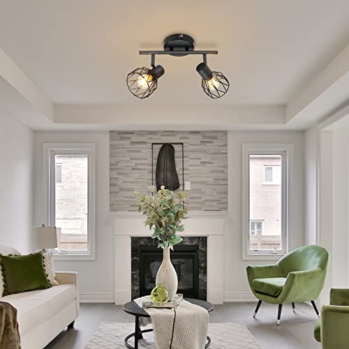 Kimjo LED Deckenstrahler Schwenkbar - Deckenlampe 2 Flammig Schwarz Deckenleuchte E14 - Lampe Strahler für Wohnzimmer, Küche und Schlafzimmer