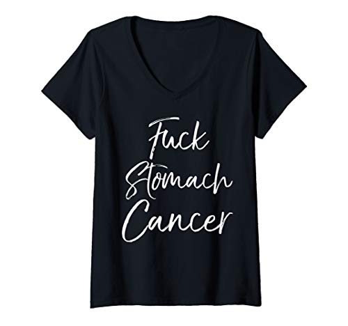 Damen Funny Stomach Cancer Quote Support Gift Fuck Stomach Cancer T-Shirt mit V-Ausschnitt
