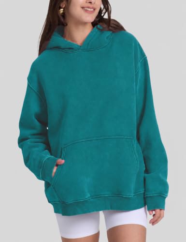 Image of FAIABLE Womens Oversized Acid Wash Hoodie Unisex Heavyweight Fleece Cotton Hoodies Vintage Washed Sweatshirt for Women