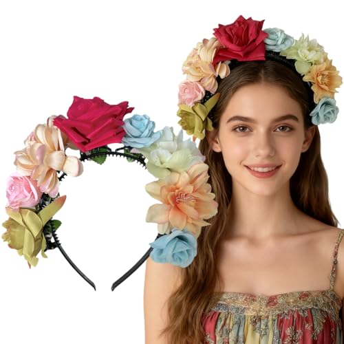 Faixa de cabeça com flores, tirolesa, noiva, diadema para carnaval, festa, acessório (rosa)